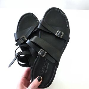 Baweilong Black Strappy Buckle Sandles 40 / US 10 Summer Spring Leather Slip On